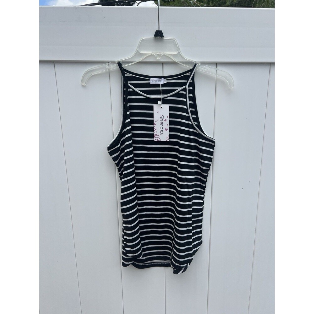 Sherosa Halter Tank Top Women's Small Black White Stripe Sleeveless NWT